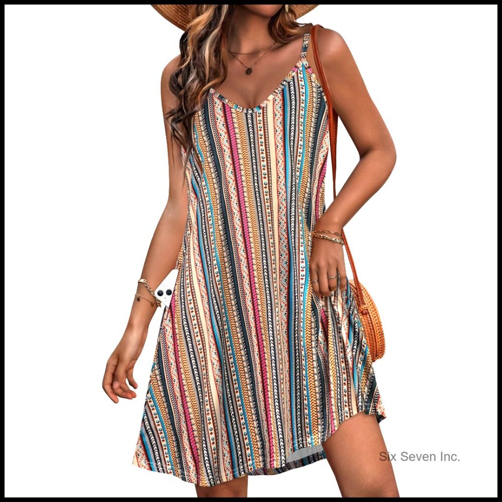 Spaghetti Strap Sundress With Pockets Lightweight Flowy Summer Dress Cover Up